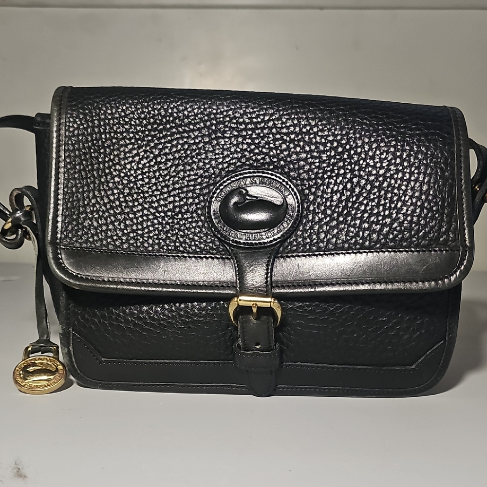 Vintage Dooney & Bourke Black Crossbody Bag with Gold Accents